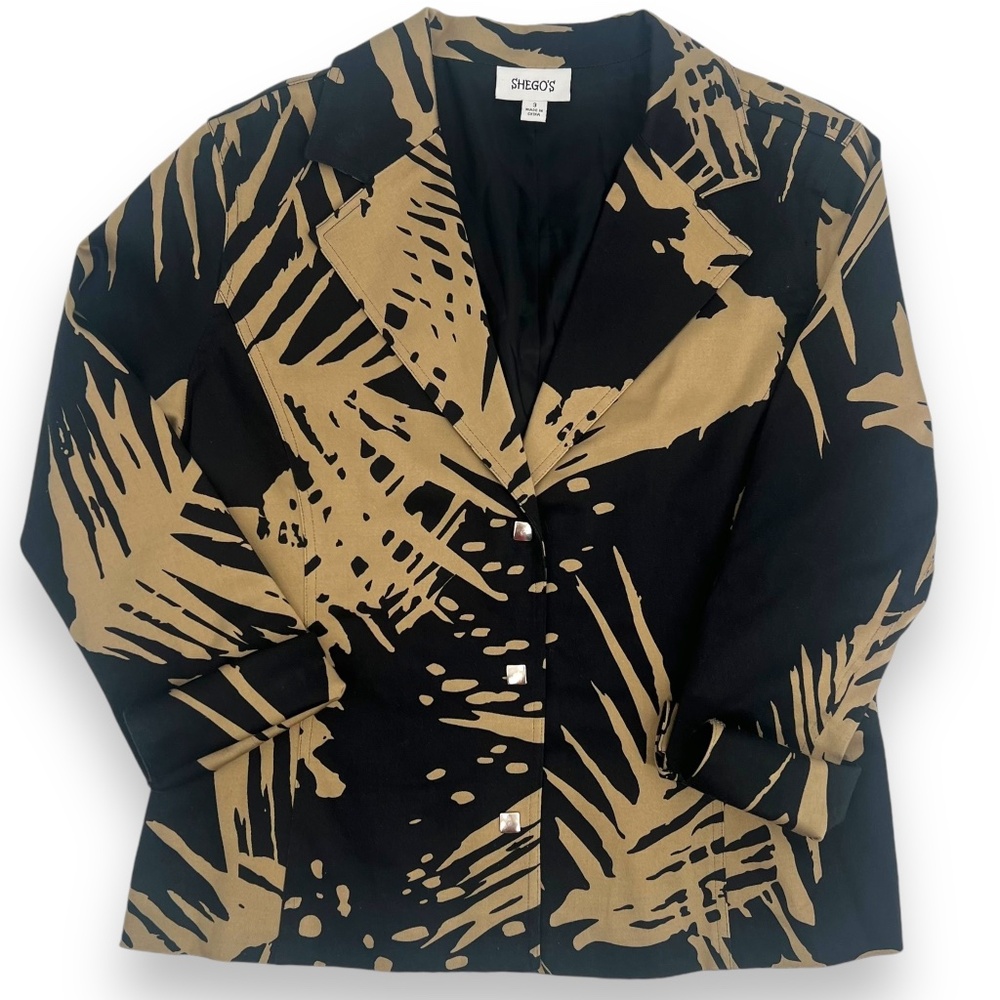 Shego's Tan Black Palm Leaf 3/4 Sleeve Blazer Size 3